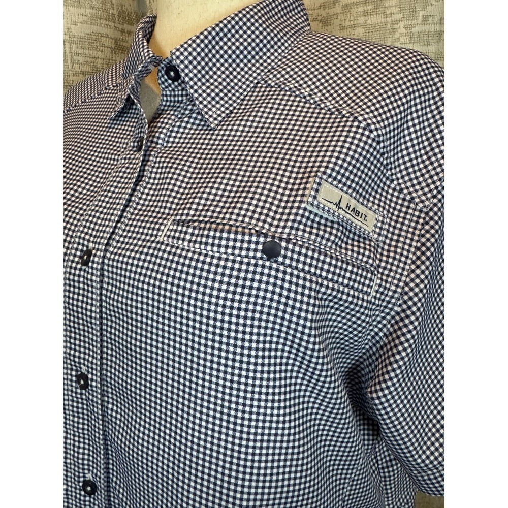Habit Short Sleeve Button Front Top 2XL UPF 40+ Vented Navy Check Outdoor Shirt